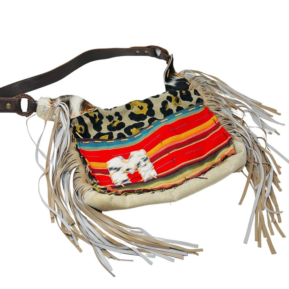 J Jill Patchwork Shoulder Bag Purse Small Tote Monogrammed M Casual Fringe Artsy